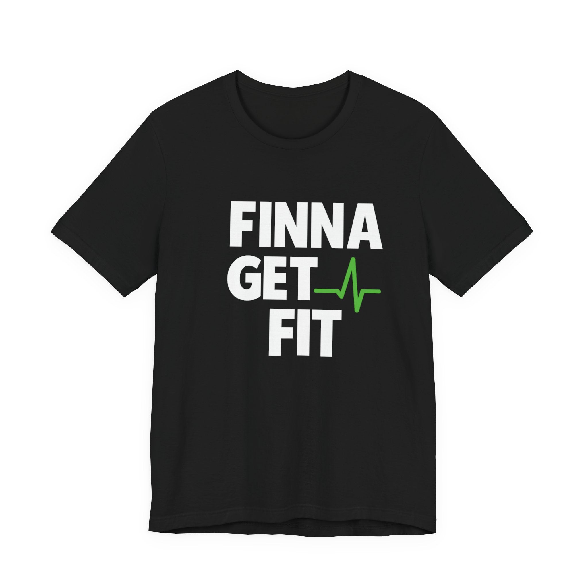 Finna Get Fit Heartline Minimalist Tee — Green EKG Pulse Chest Graphic T-Shirt