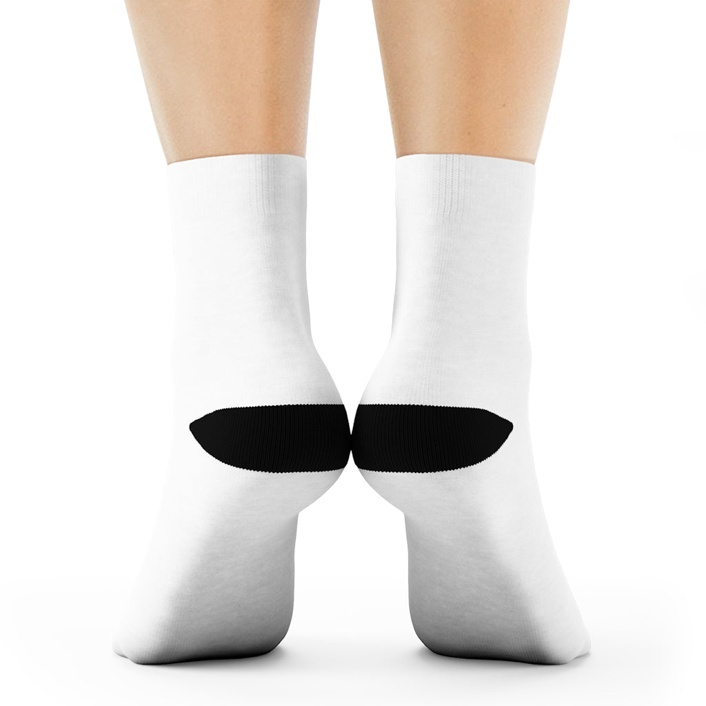Finna Get Fit Barbell Crew Socks Minimalist white crew socks with small Black graphic Everyday casual athletic socks
